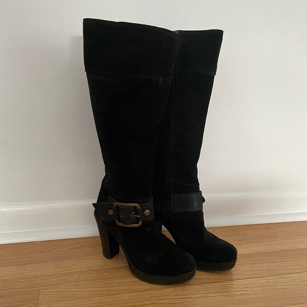 Browns Footwear boots in black suede with buckle hardware, womens size 5